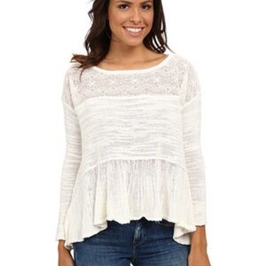 Free People Kristobel Embroidered Yoke Panel Ruffle Top Eggshell Size M $128